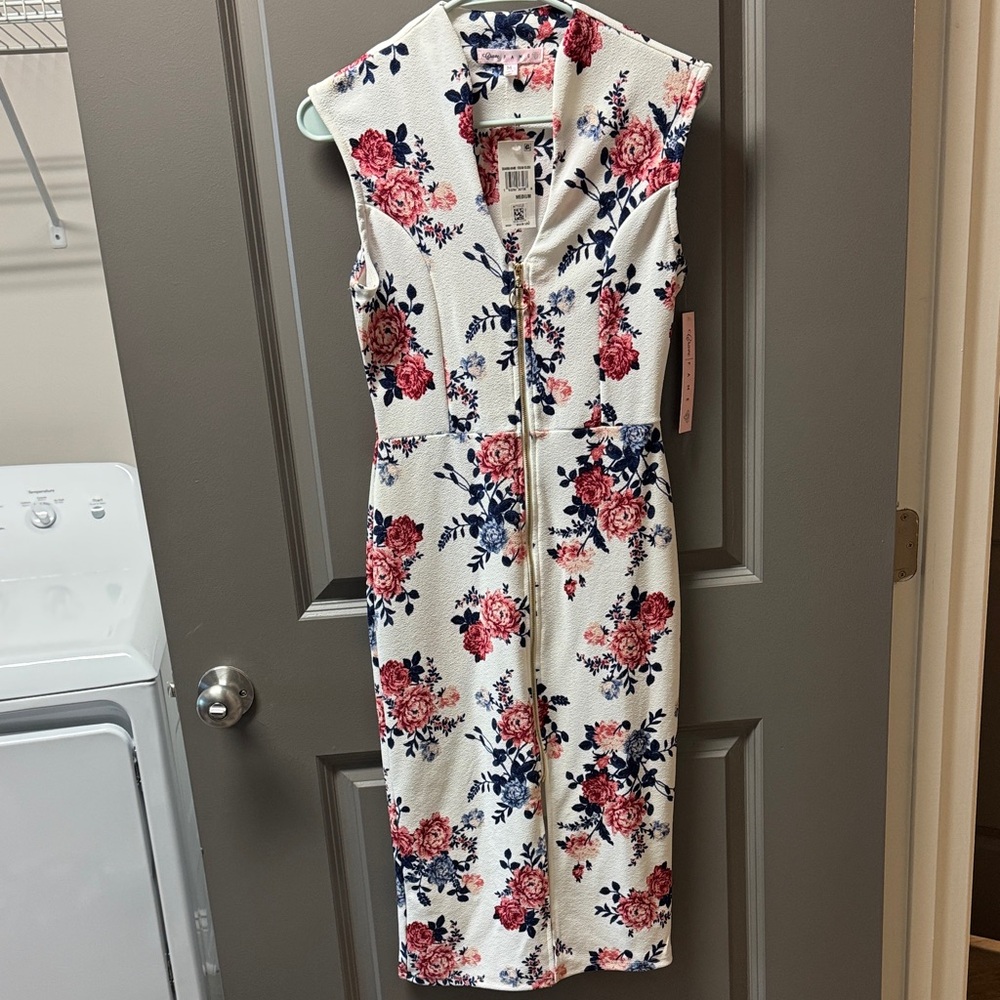 Crave Fame Floral Zip-Front Midi Dress - White and Red